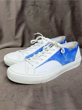 Louis Vuitton White and Blue Monogram Low-Top Sneakers